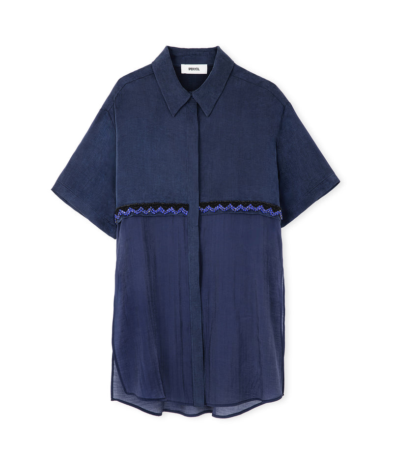 Ipekyol Transparent Mix Embroidered Shirt Jacket Navy