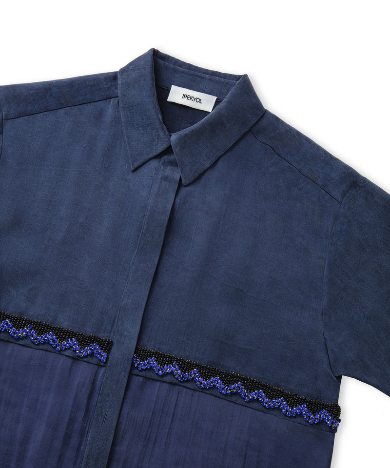 Ipekyol Transparent Mix Embroidered Shirt Jacket Navy