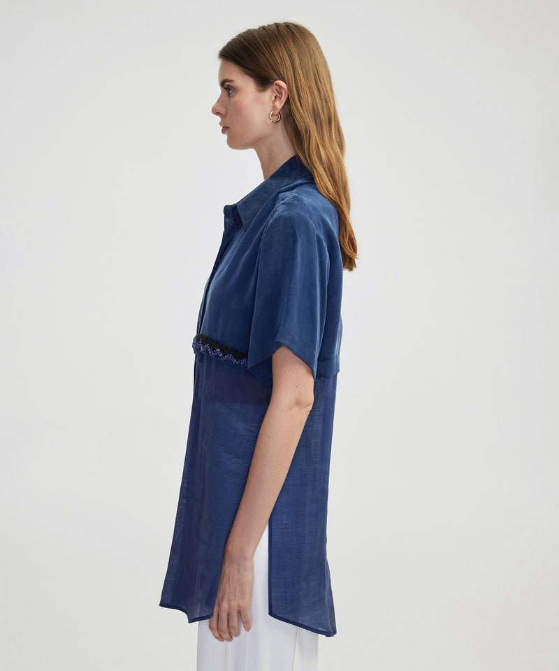 Ipekyol Transparent Mix Embroidered Shirt Jacket Navy