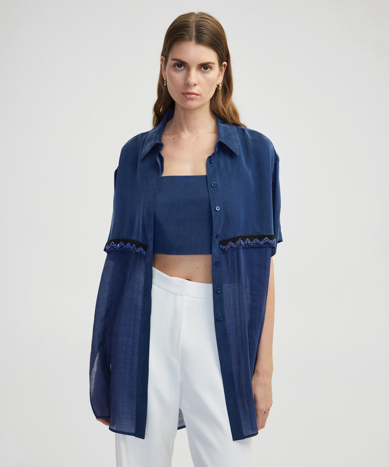 Ipekyol Transparent Mix Embroidered Shirt Jacket Navy
