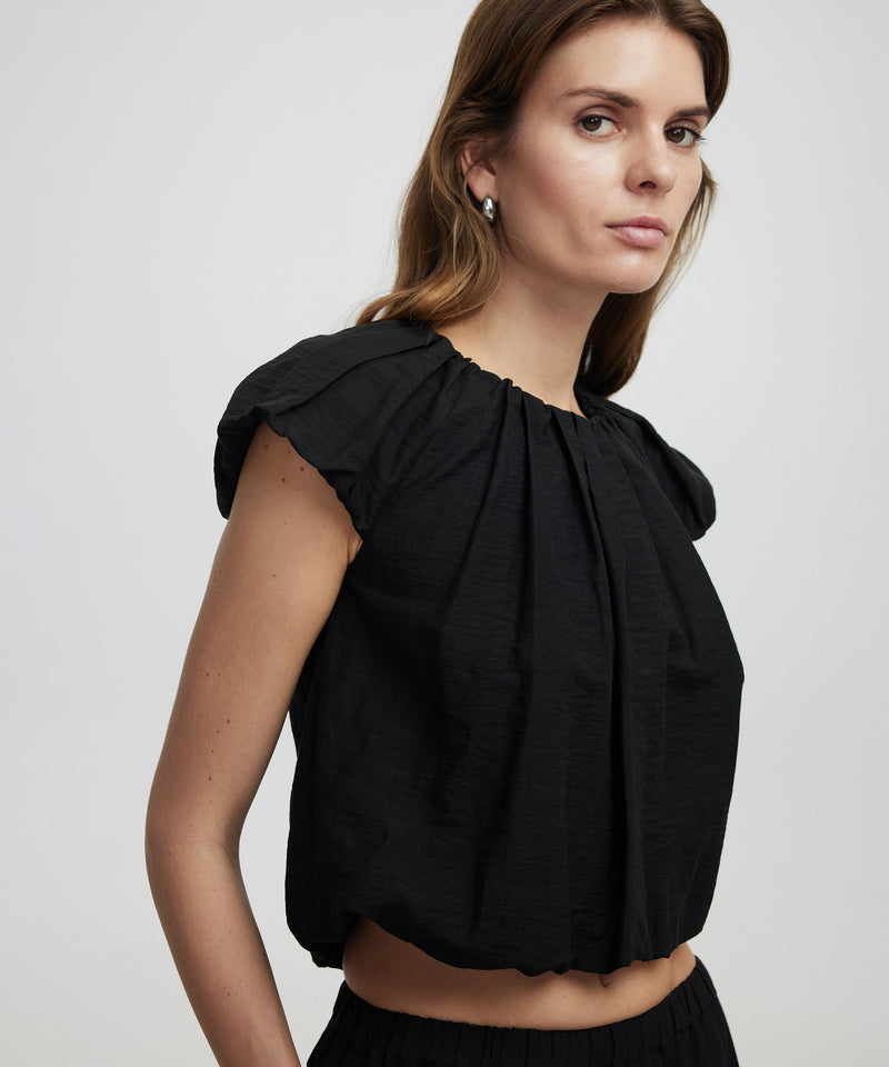 Ipekyol Linen Blend Gathered Blouse Black