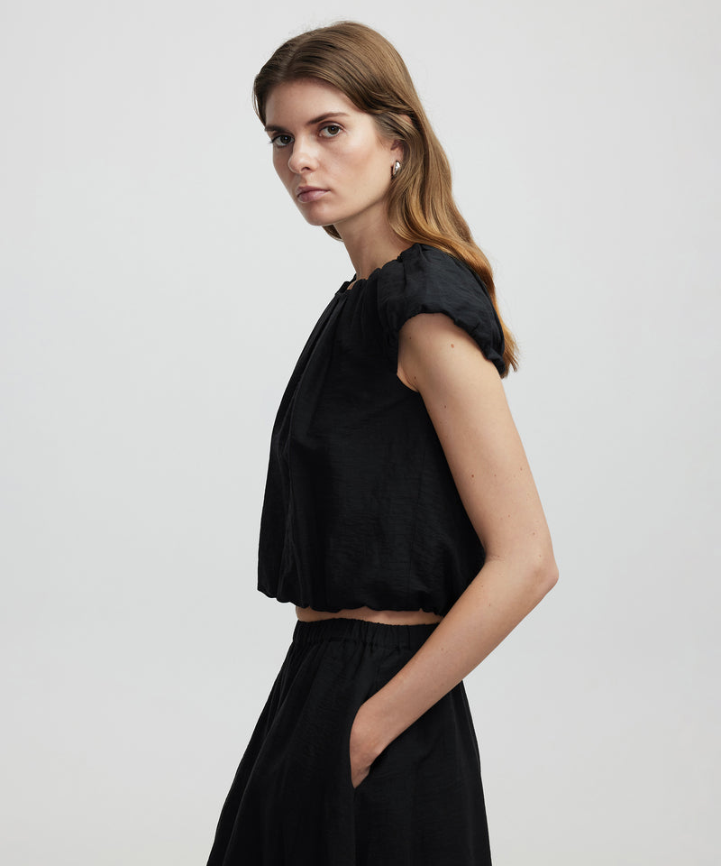 Ipekyol Linen Blend Gathered Blouse Black