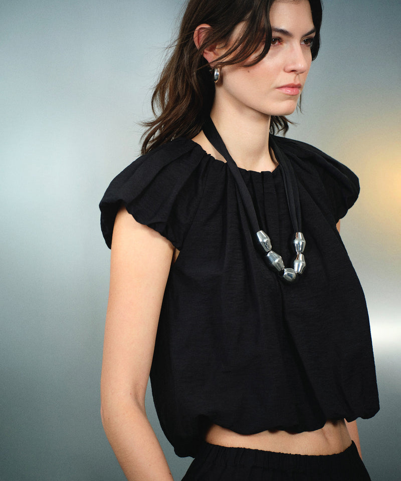 Ipekyol Linen Blend Gathered Blouse Black