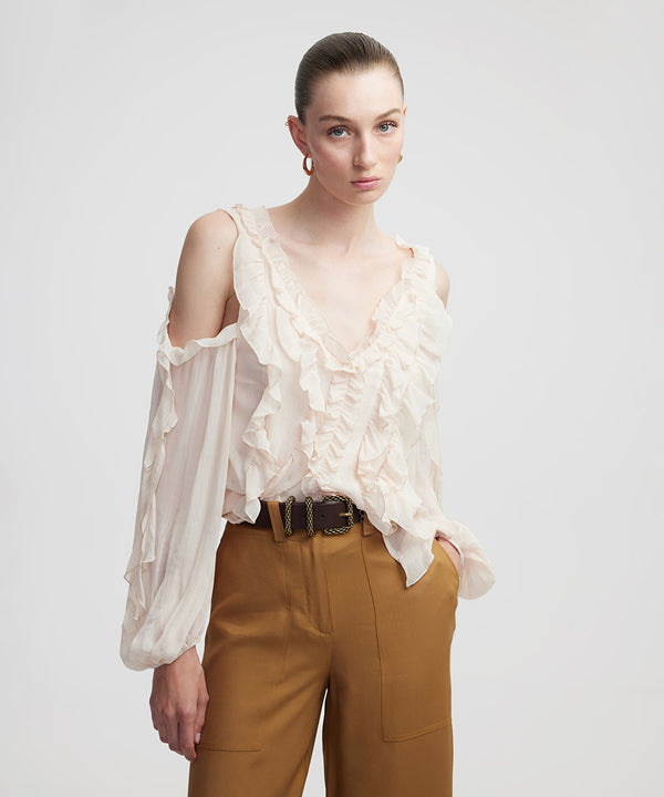 Ipekyol Ruffle Cutout Blouse Oil