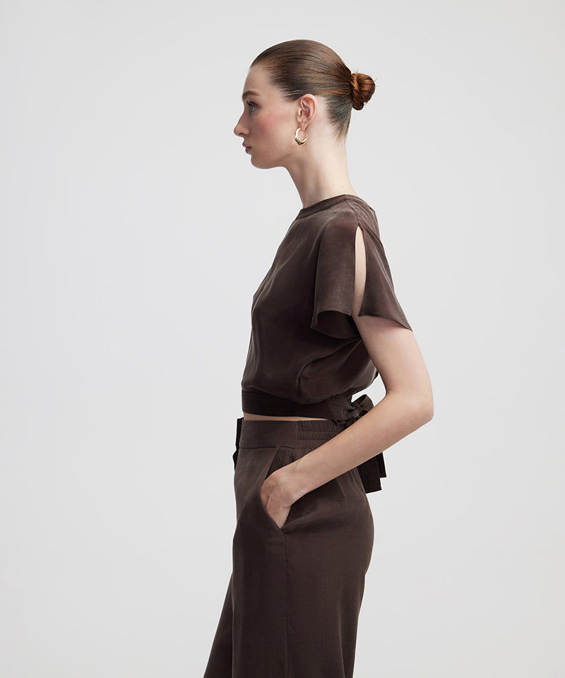 Ipekyol Waist-Accented Cupro Blouse Brown
