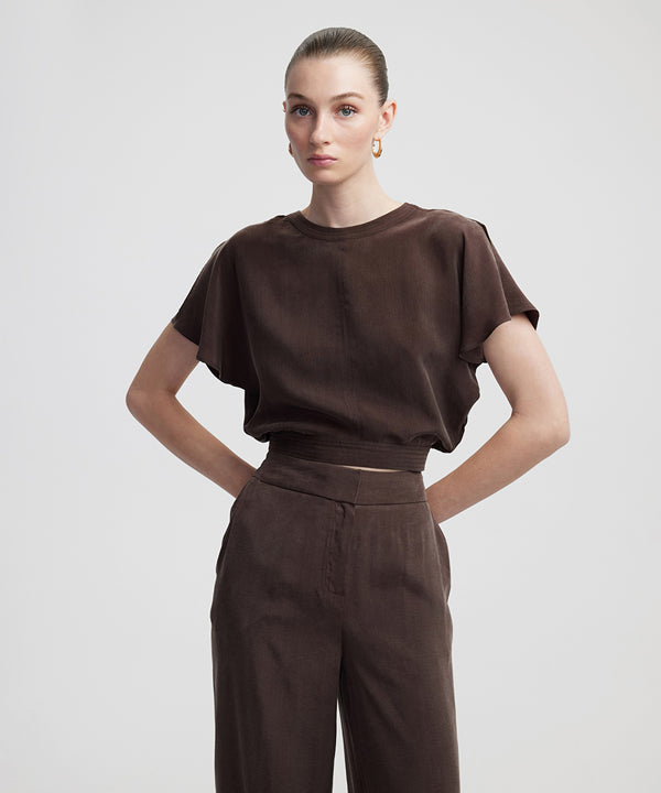 Ipekyol Waist-Accented Cupro Blouse Brown