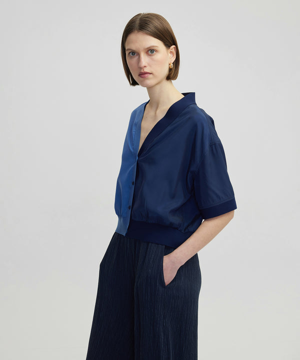 Ipekyol Color Block V-Neck Blouse Navy