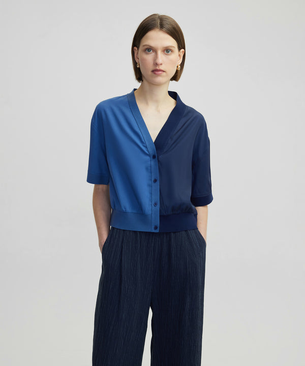 Ipekyol Color Block V-Neck Blouse Navy