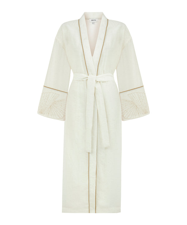 Ipekyol Embroidered Detail Belted Coat Ecru