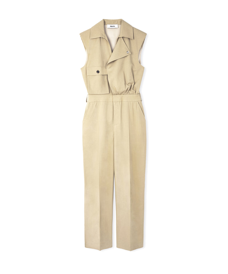 Ipekyol Faux Leather Belted Jumpsuit Natural