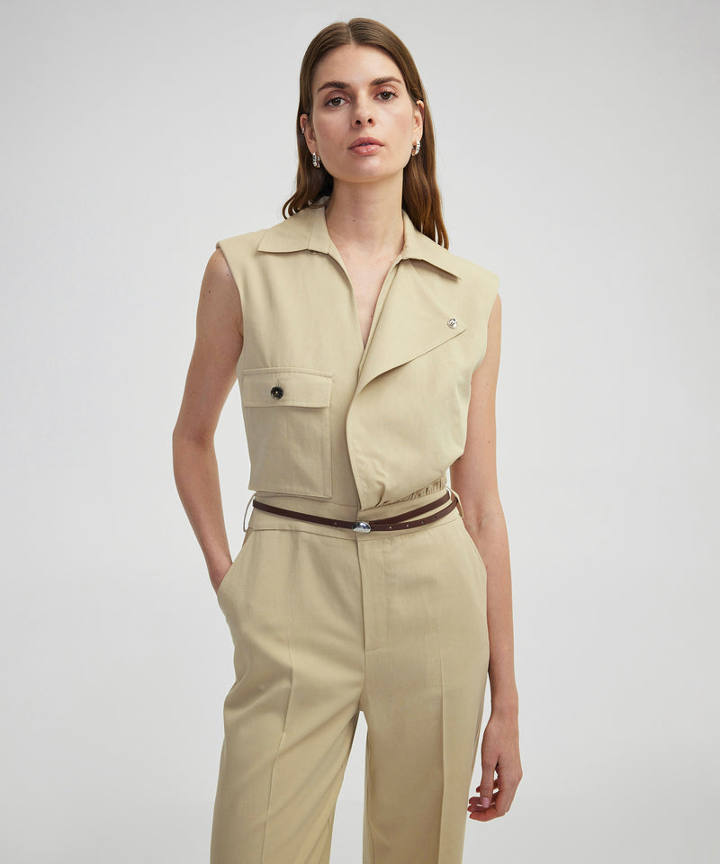 Ipekyol Faux Leather Belted Jumpsuit Natural