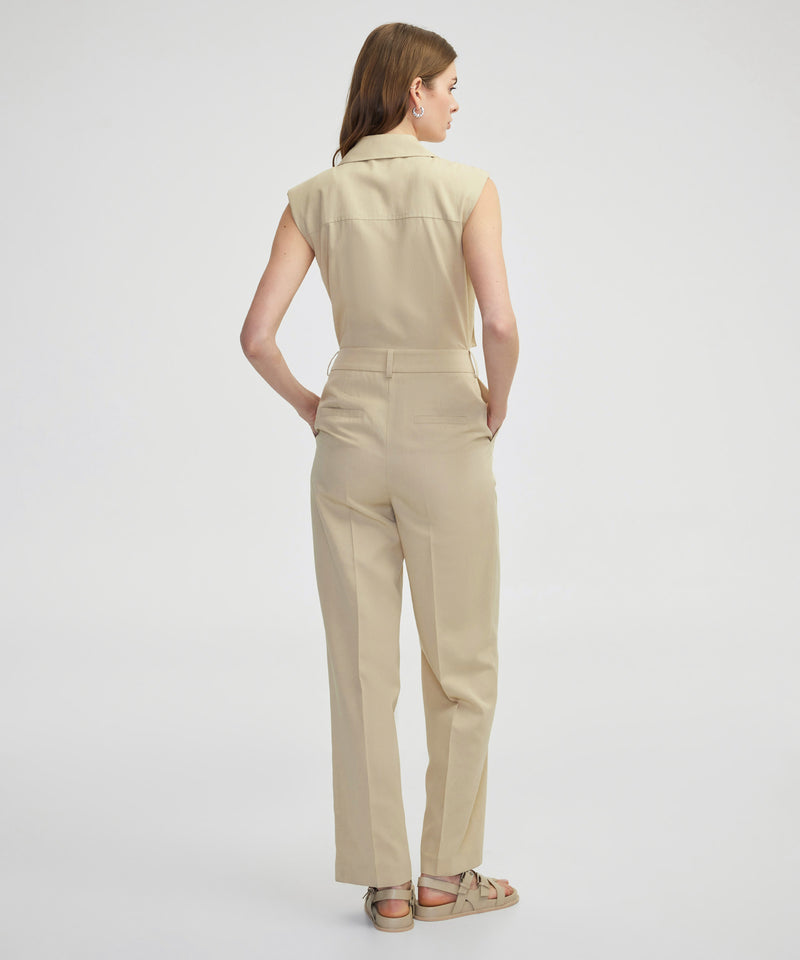 Ipekyol Faux Leather Belted Jumpsuit Natural