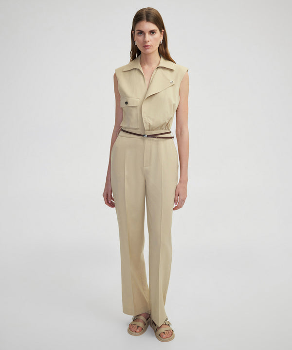 Ipekyol Faux Leather Belted Jumpsuit Natural