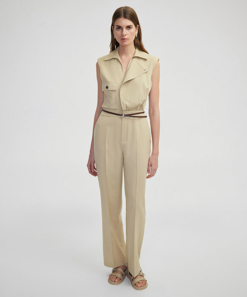 Ipekyol Faux Leather Belted Jumpsuit Natural
