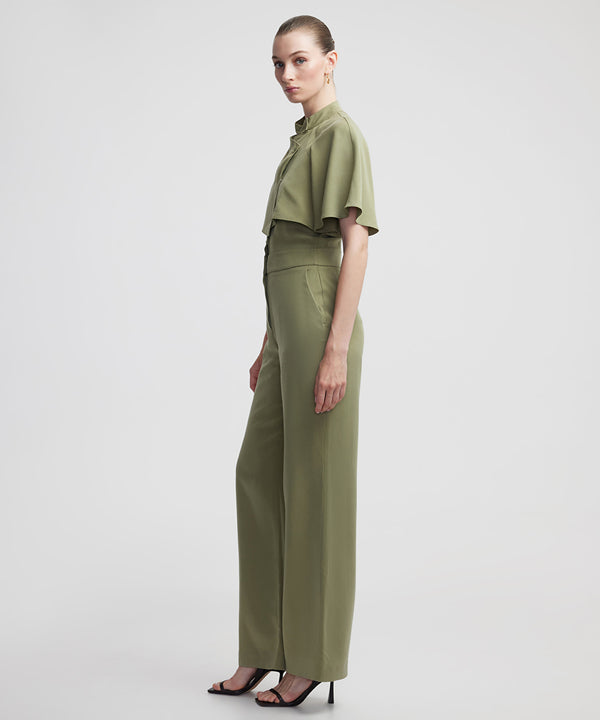 Ipekyol Double-Piece Look Grandad Collar Jumpsuit Khaki