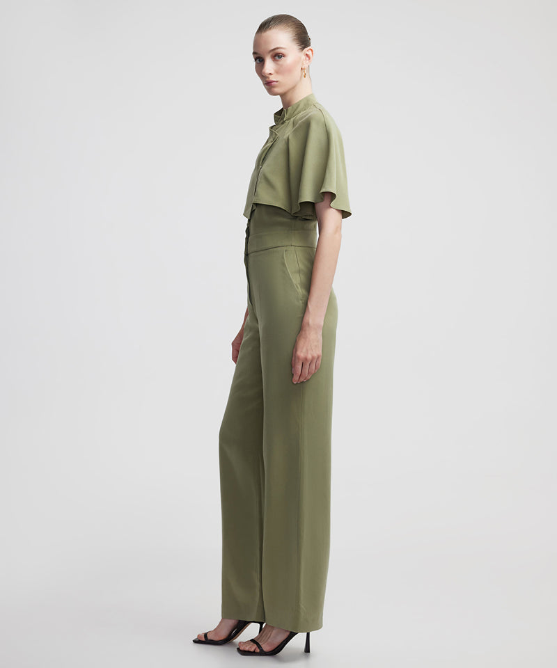 Ipekyol Double-Piece Look Grandad Collar Jumpsuit Khaki