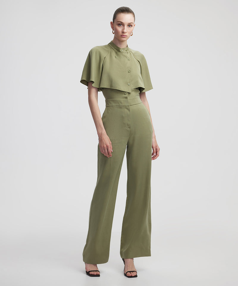 Ipekyol Double-Piece Look Grandad Collar Jumpsuit Khaki