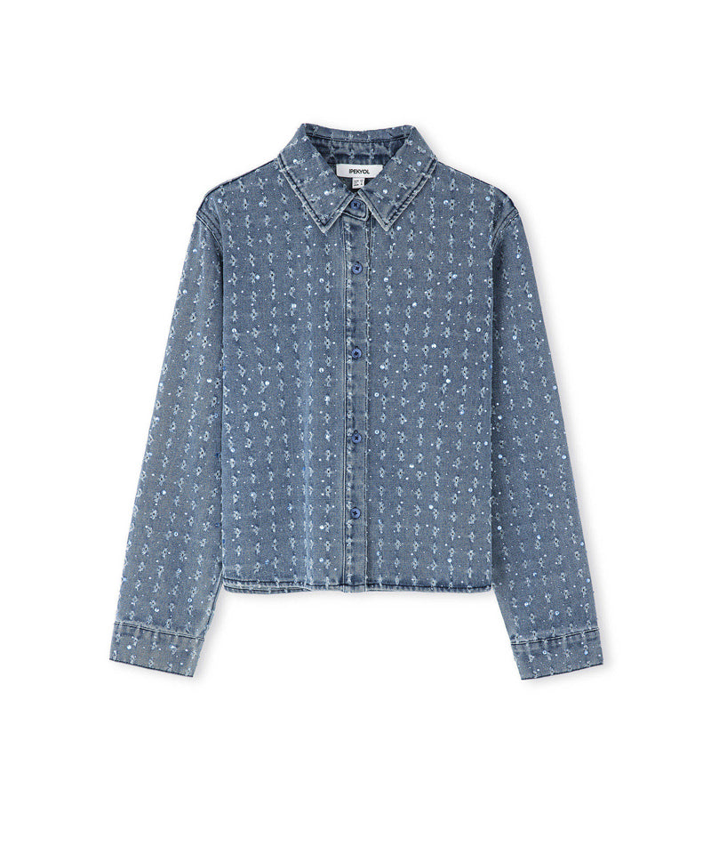 Ipekyol Hotfix Printed Denim Shirt Indigo