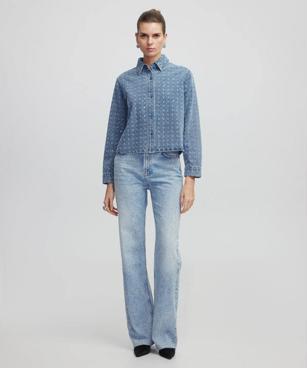 Ipekyol Hotfix Printed Denim Shirt Indigo