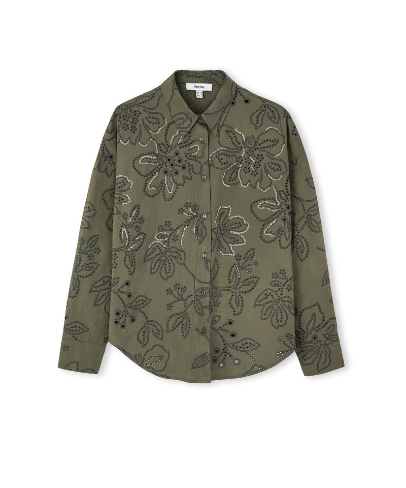 Ipekyol Sequin Embroidered Scalloped Shirt Khaki