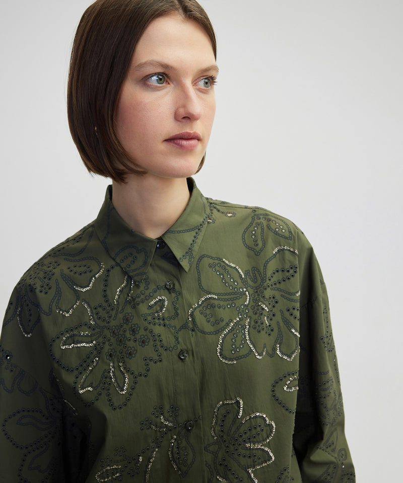 Ipekyol Sequin Embroidered Scalloped Shirt Khaki