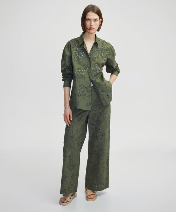 Ipekyol Sequin Embroidered Scalloped Shirt Khaki