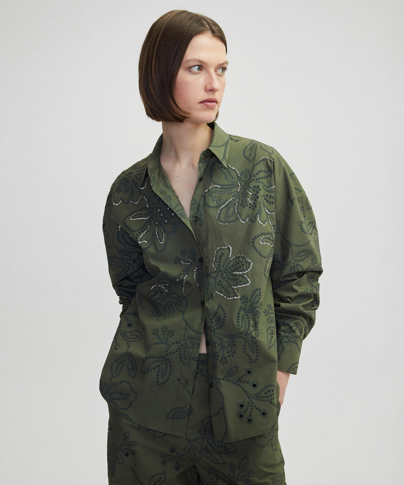 Ipekyol Sequin Embroidered Scalloped Shirt Khaki