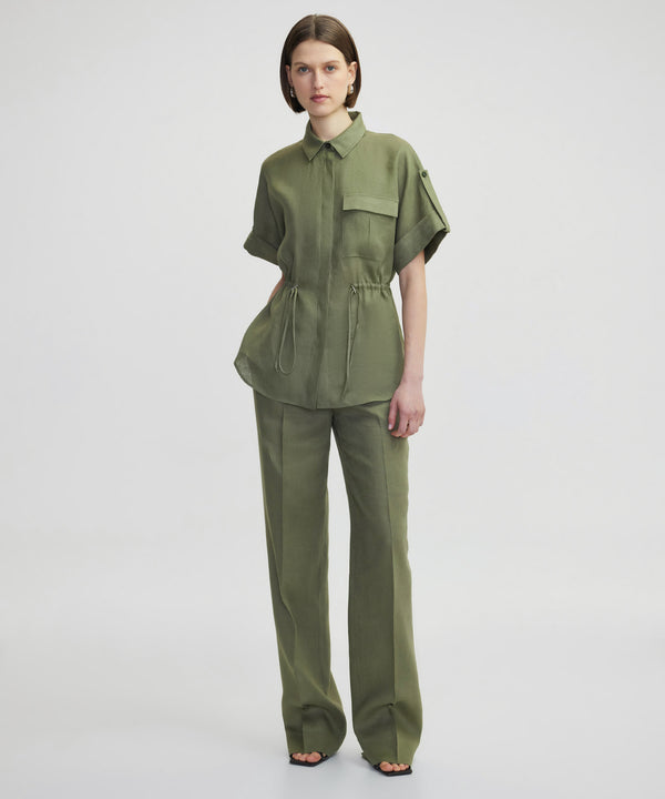 Ipekyol Adjustable Waist Linen Shirt Khaki
