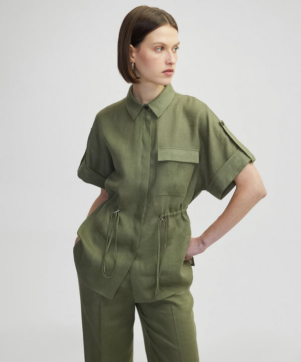 Ipekyol Adjustable Waist Linen Shirt Khaki