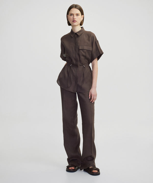 Ipekyol Adjustable Waist Linen Shirt Brown