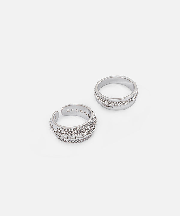 Ipekyol Textured Metal Ring Set Silver