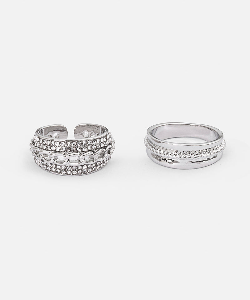 Ipekyol Textured Metal Ring Set Silver