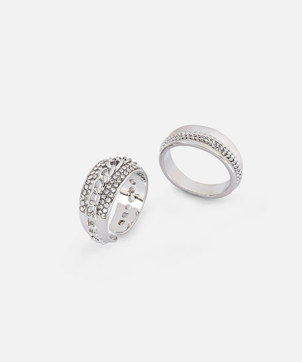 Ipekyol Textured Metal Ring Set Silver