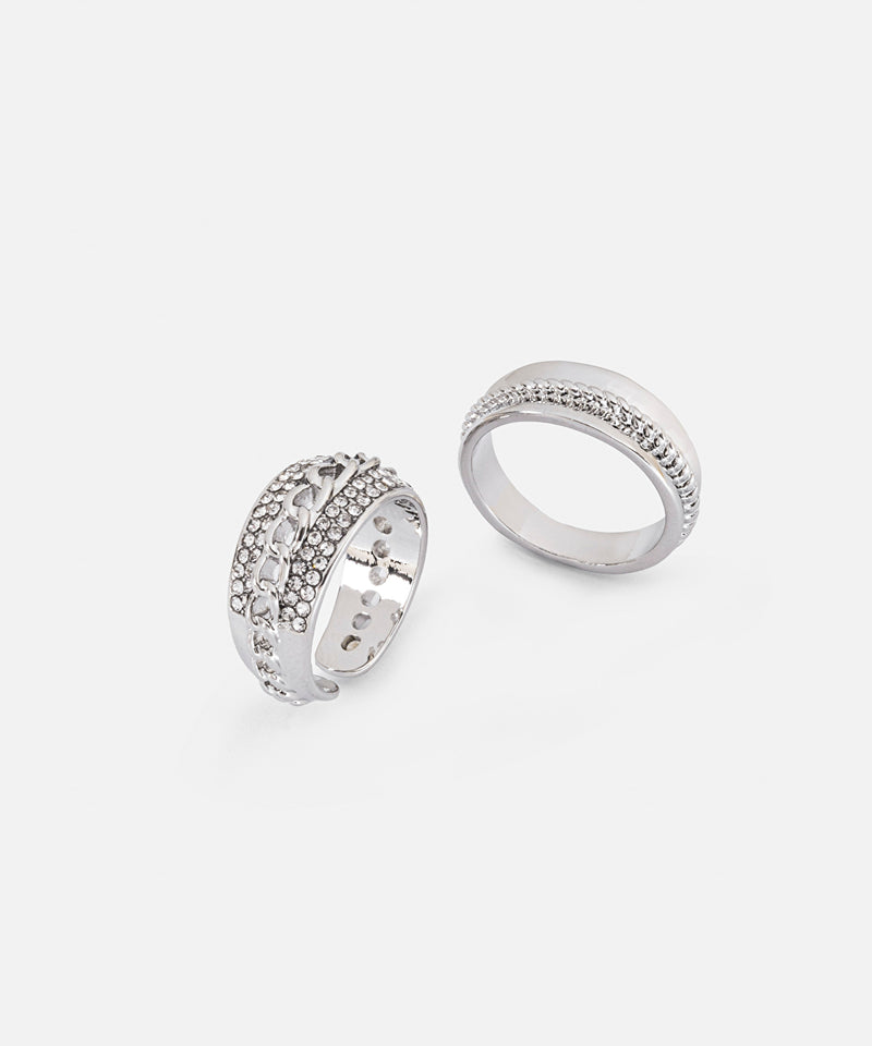 Ipekyol Textured Metal Ring Set Silver