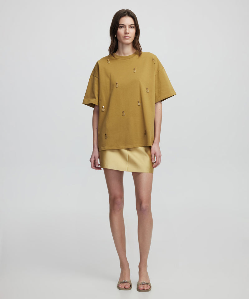 Ipekyol Faux Leather Applique T-Shirt Tobacco