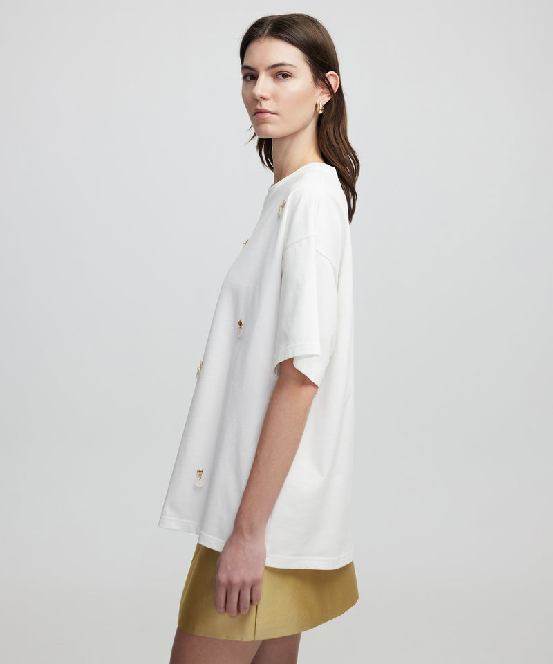 Ipekyol Faux Leather Applique T-Shirt Off White