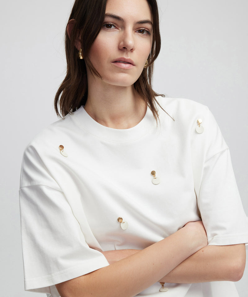 Ipekyol Faux Leather Applique T-Shirt Off White