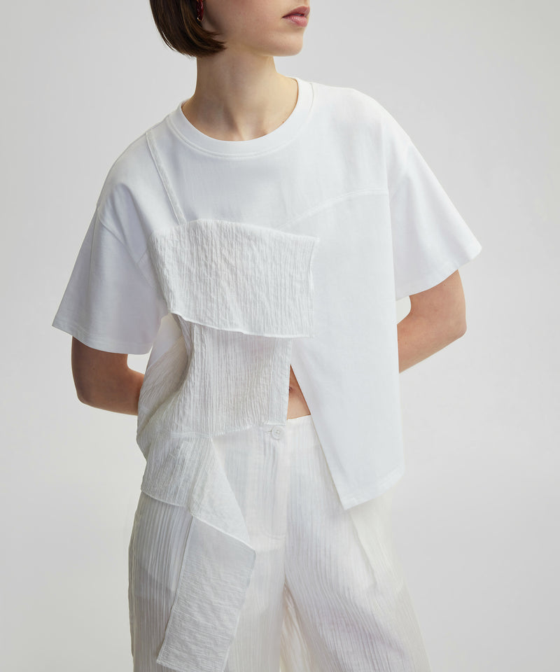Ipekyol Ruffle Striped Fabric Mix T-Shirt White