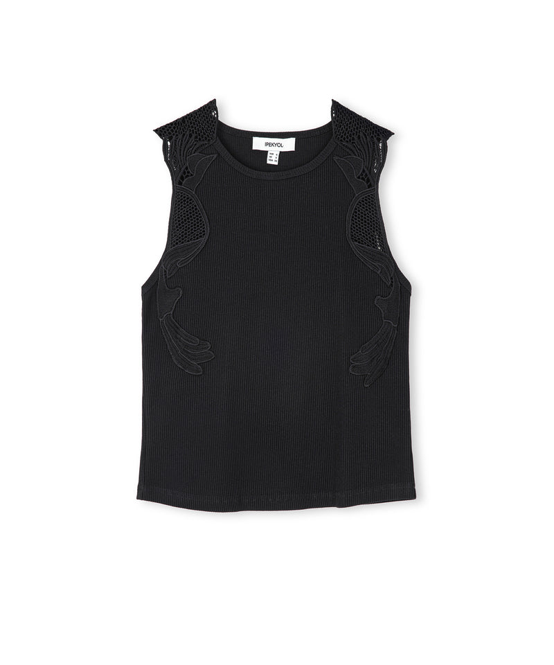 Ipekyol Embroidered Ribbed T-Shirt Black