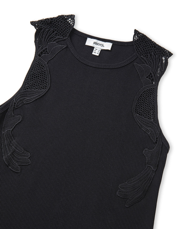 Ipekyol Embroidered Ribbed T-Shirt Black