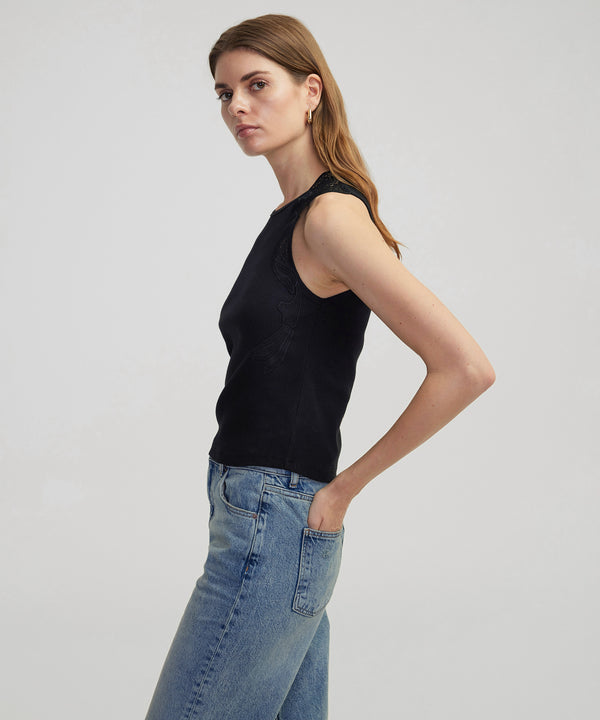 Ipekyol Embroidered Ribbed T-Shirt Black