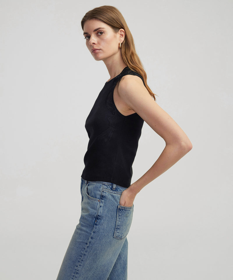 Ipekyol Embroidered Ribbed T-Shirt Black