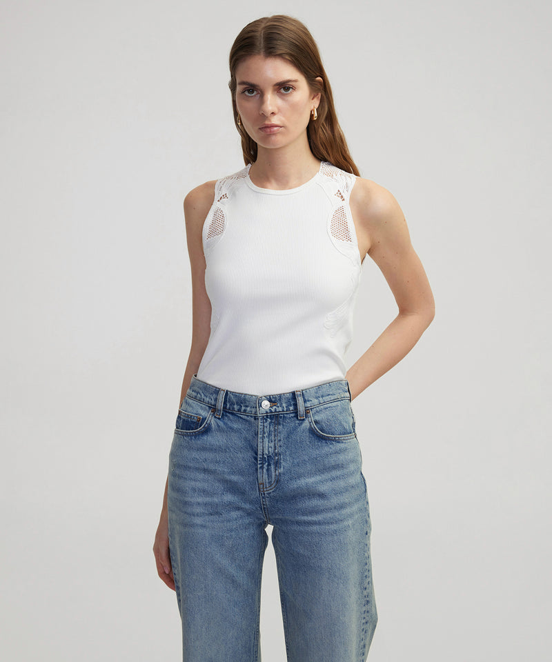 Ipekyol Embroidered Ribbed T-Shirt Ecru