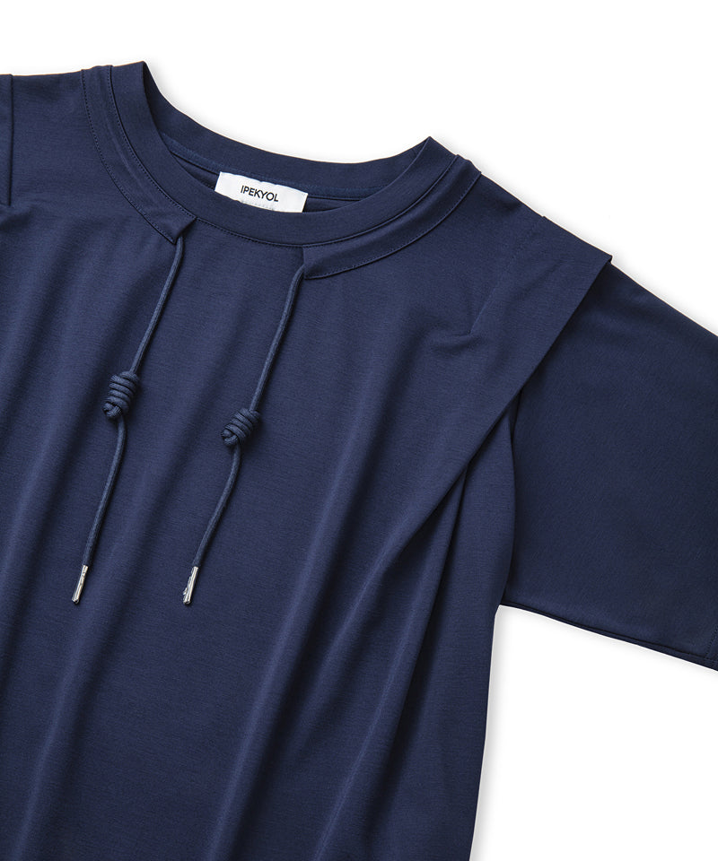 Ipekyol Adjustable Waistband Off-Shoulder T-Shirt Navy