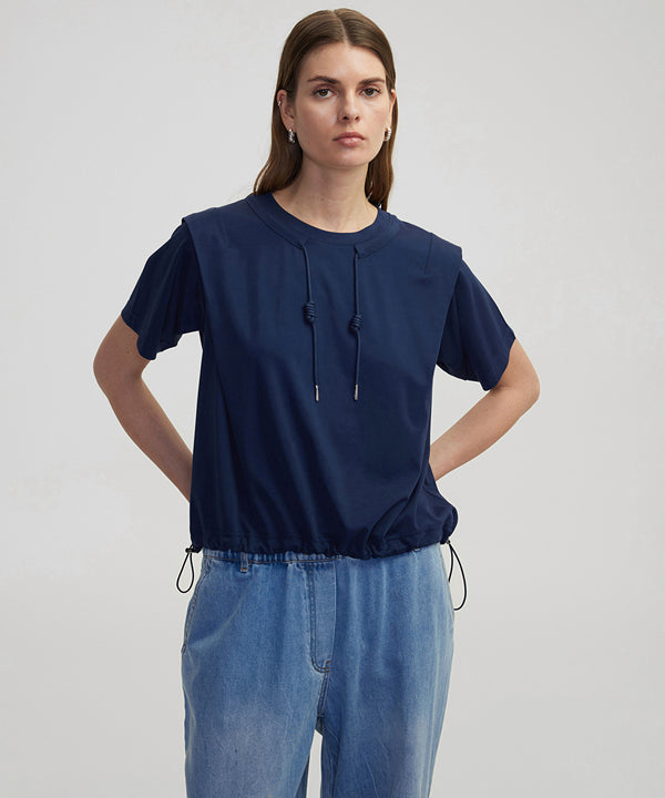 Ipekyol Adjustable Waistband Off-Shoulder T-Shirt Navy
