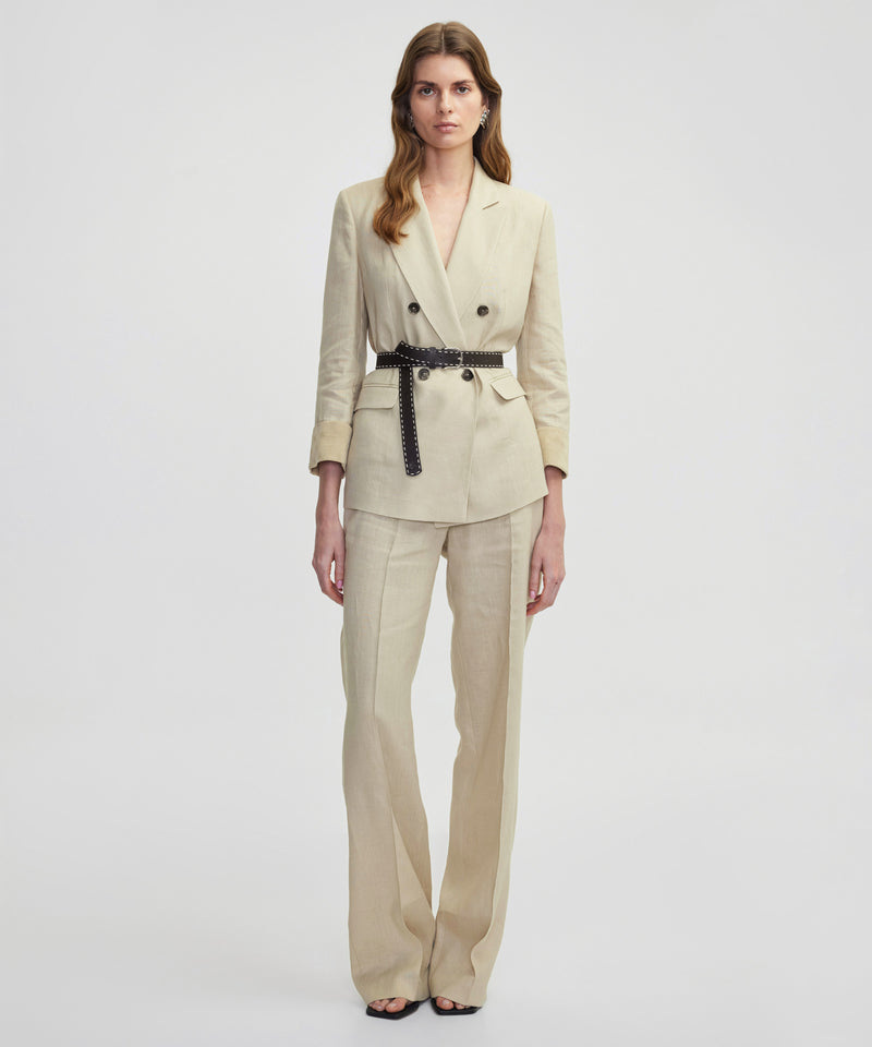 Ipekyol Linen Jacket With Faux Leather Belt Natural