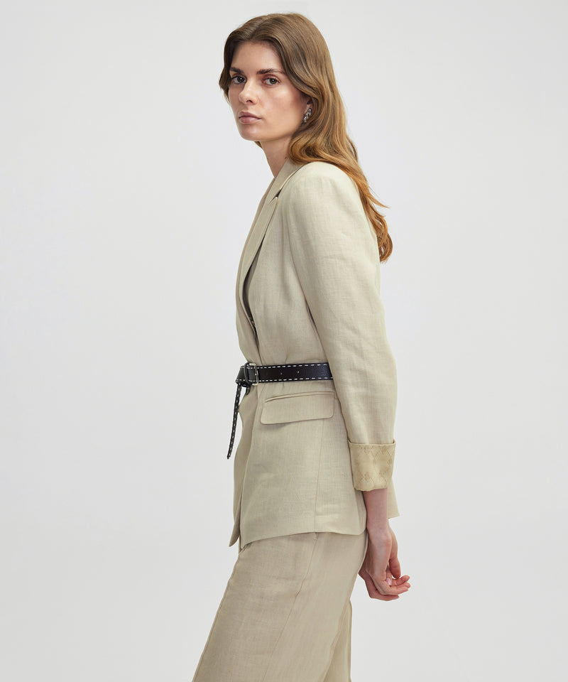 Ipekyol Linen Jacket With Faux Leather Belt Natural