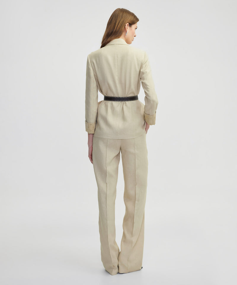 Ipekyol Linen Jacket With Faux Leather Belt Natural