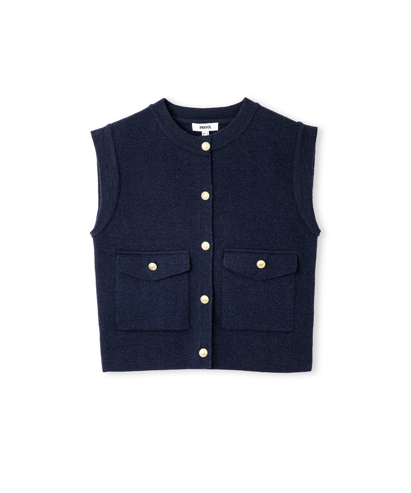 Ipekyol Gold-Button Knit Vest Navy