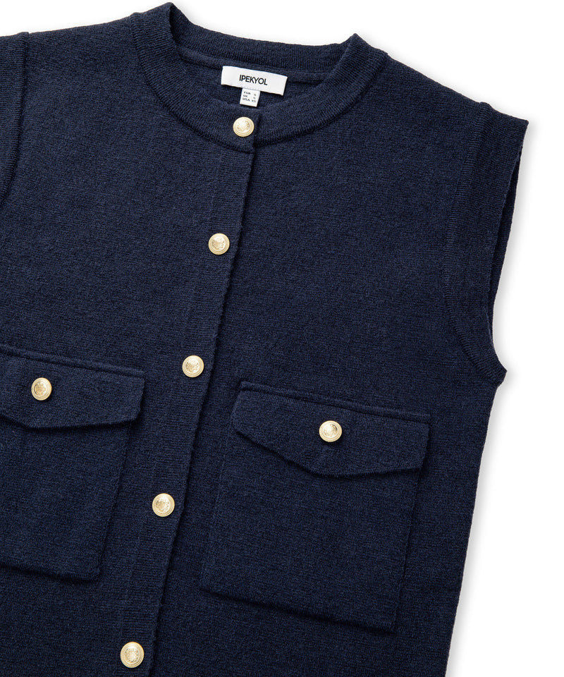 Ipekyol Gold-Button Knit Vest Navy